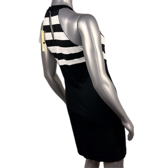Esley | Black & White Chevron Striped Knit Halter Dress NWT - Picture 5 of 14